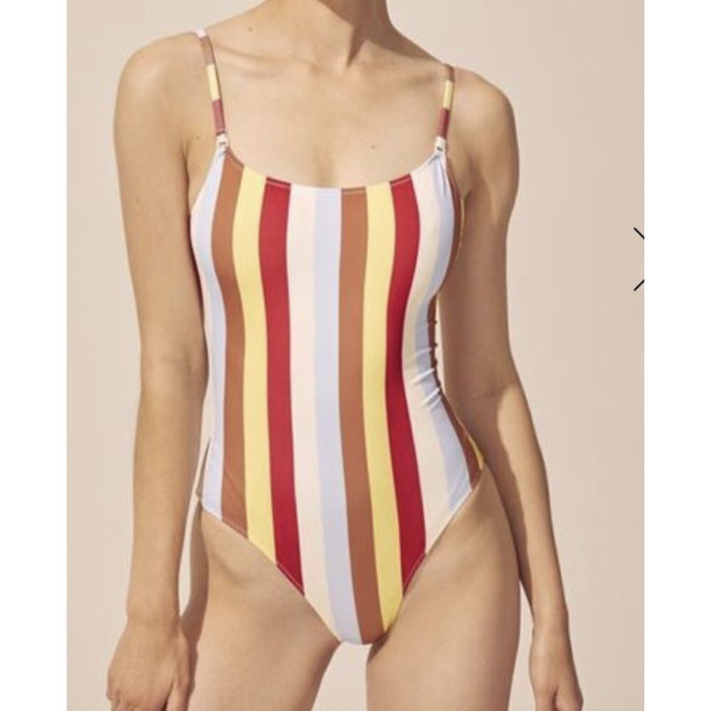 Solid & Striped Nina Multi Color Striped One Piece Swimsuit‎ Blue Red Yellow XS
